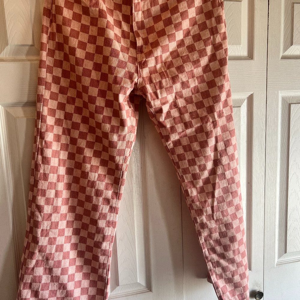 Pink checkered denim pants